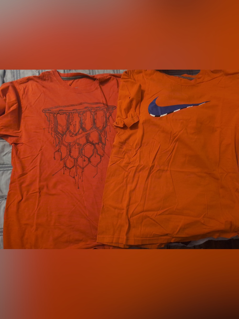 Nike Orange Men's Short-Sleeve Tee with Blue Swoosh & Graphic